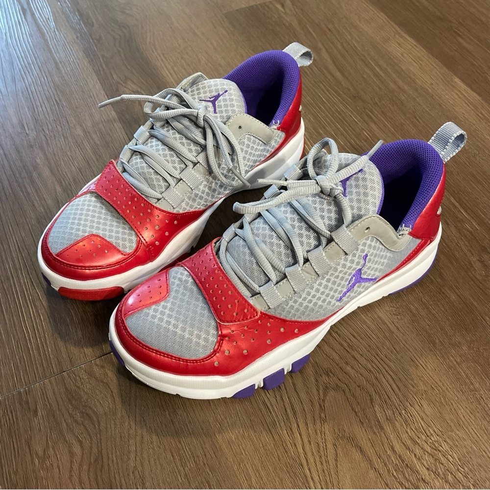 Kids Red and Purple Jordans size 7